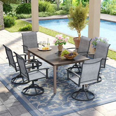 6-Person Rectangular Patio Dining Set With 360° Swivel PVC-coated polyester Chairs