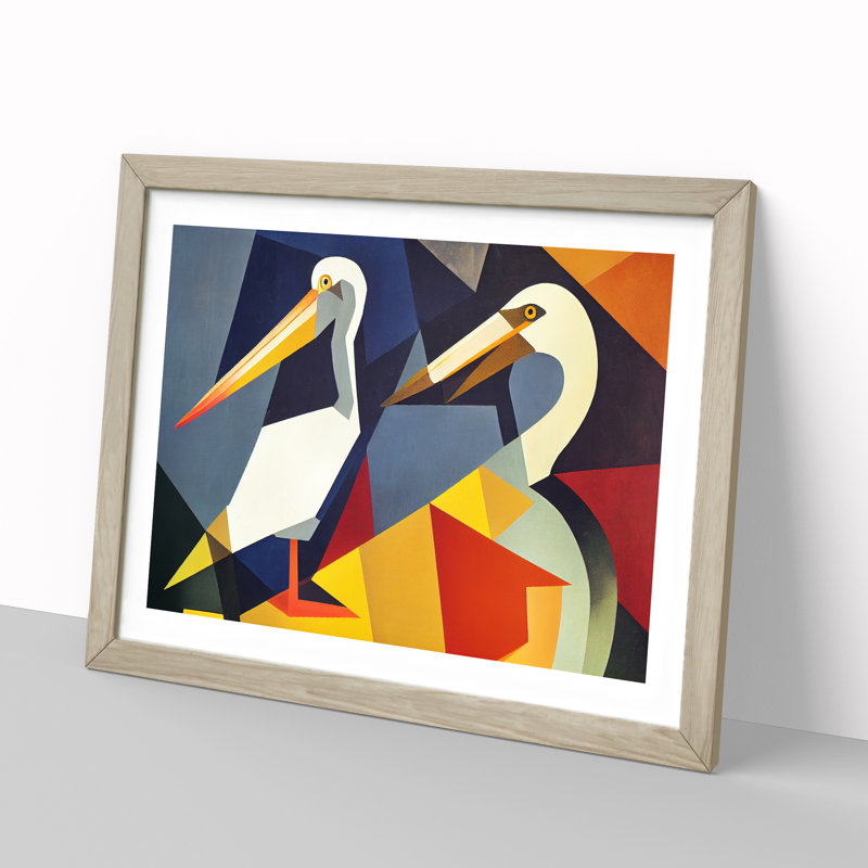 Abstract Pelicans Vol.1 - Framed Print, 25cm H x 34cm W x 2cm D, Oak