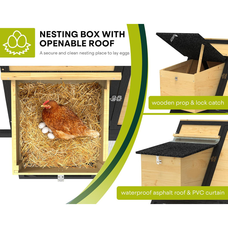 Poulailler en bois pour 4 à 6 poules, poulailler rustique en A avec 2 boîtes de nidification, toit en asphalte imperméable, abri de volaille portatif avec poignées