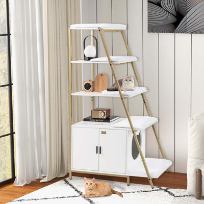 Petsite Large Cat Litter Box Enclosure 2-in-1 Hidden Cat Washroom Furniture With Storage