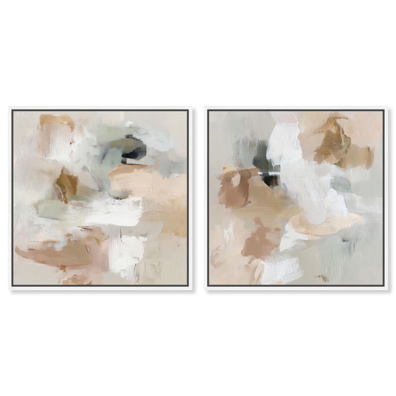 Blended Forms Duo Canvas Print Neutral Wall Decor Set by Art Remedy, Black Frame, 12 x 12, 21" H x 21" W, White Frame