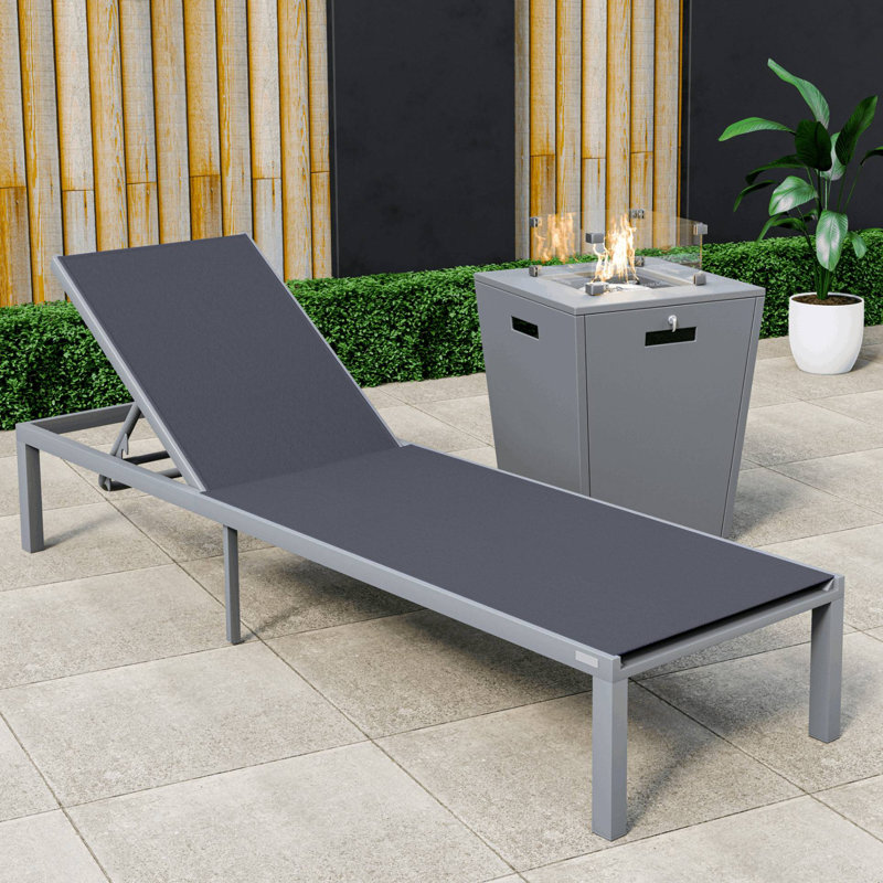 Ensemble de chaises longues d'extérieur en métal avec table, Noir, gris