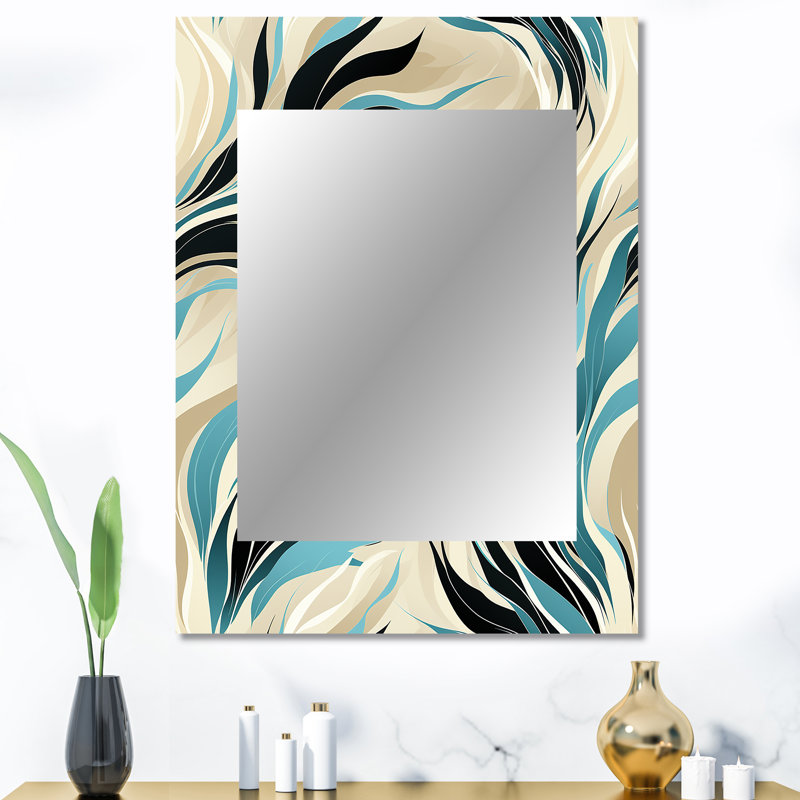 Teal And Cream Natures Whispers - Abstract Decorative Mirror, Modern Wall Mirror, Printed Metal Art, 40" x 30"