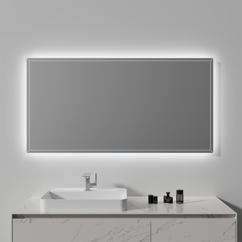 Miroir de salle de bain DEL à DEL, miroir de meuble-lavabo 59 x 30 po 8 000 K avec lumières, miroir de salle de bain étanche en alliage d'aluminium IP54 pour fixation murale, verre flotté CRI90