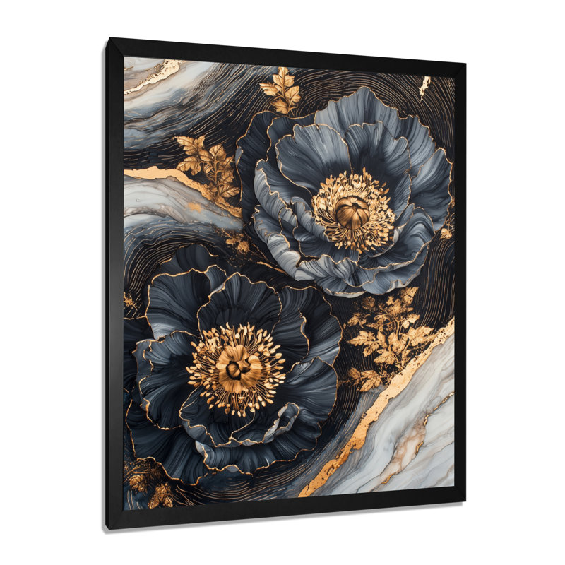 Myaseen - Floral Wall Art Prints, H 20 po x l 12 po, Reproduction encadrée d'une seule photo, Noir, noir, noir, noir