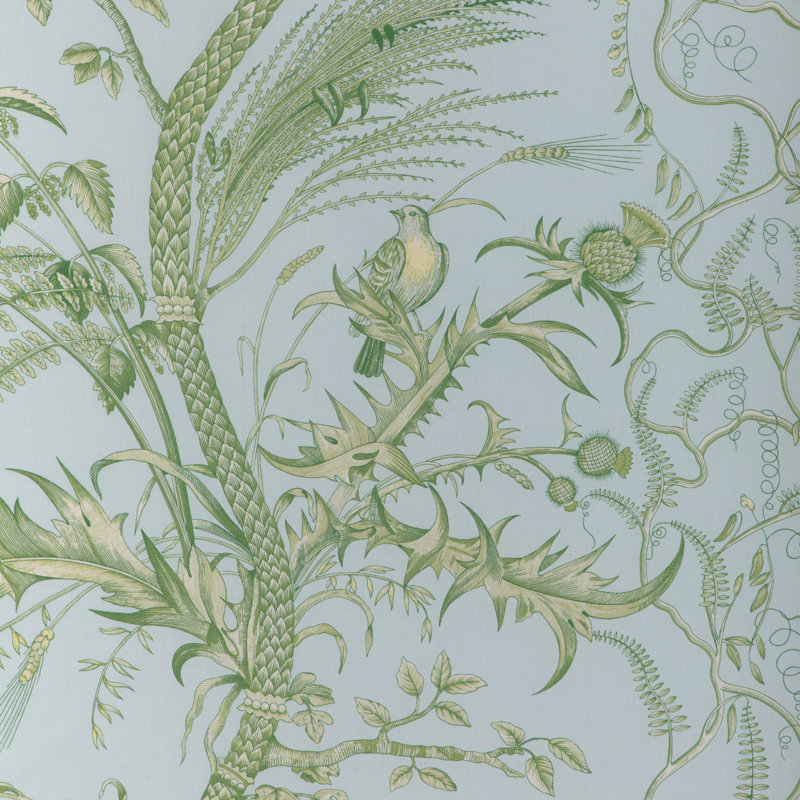 La Menagerie Bird and Thistle II 100% Cotton Fabric, Sky