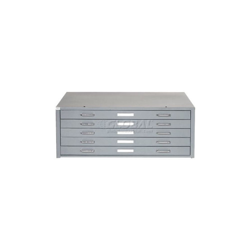 Gray Steel 5-Drawer Flat File Cabinet with Chrome Pulls