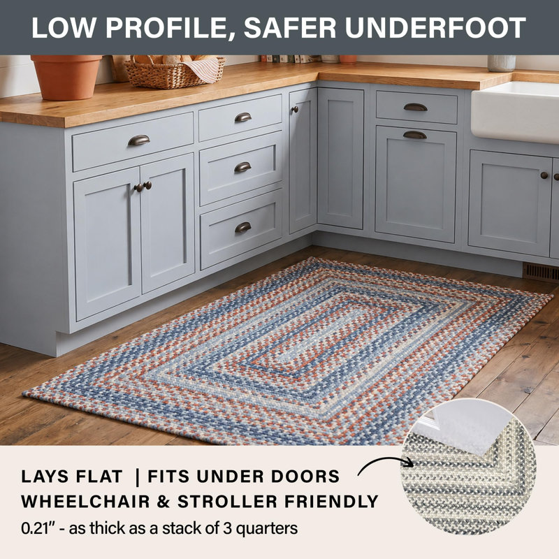 Tapis Cape Cod en jute tressé non pelucheux bleu/rouille, Ovale 8 pi x 10 pi