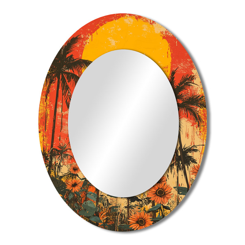 Red Summer Fire - Miroir mural ovale traditionnel, 43 po x 33 po