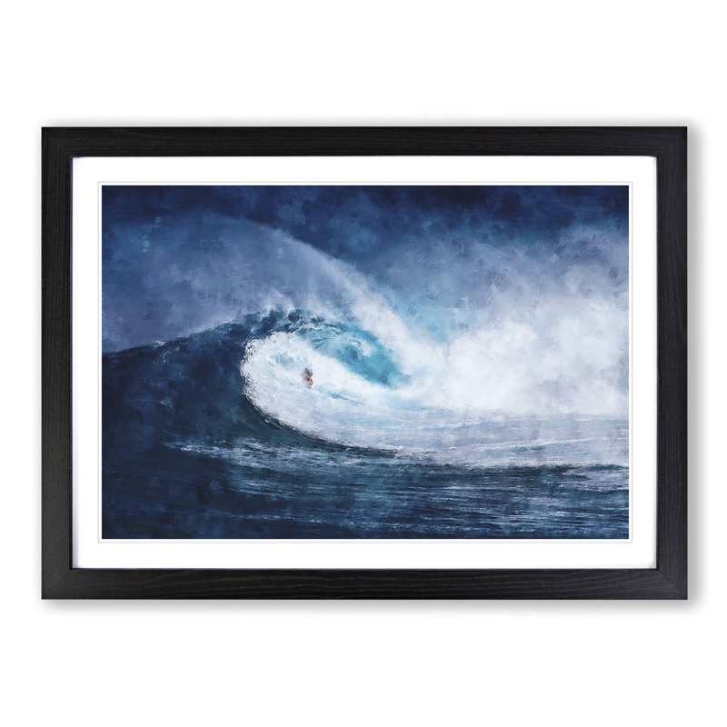 Surfing The Wave - Single Picture Frame Painting on MDF, Black, 45cm H x 63cm W x 2cm D
