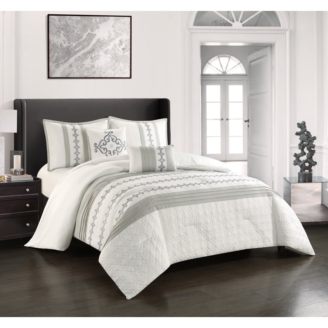Fabiola White/Gray Microfiber 2 Piece Comforter Set Nanshing America, Inc