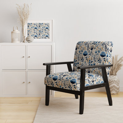 Chaise à accoudoirs rembourrée en velours Nordic Blue Bloom Scandinavian Floral