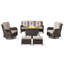 Ensemble de conversation pour patio en osier 6 pièces avec foyer extérieur, repose-pieds et coussins Deb-1751343283-1751343286