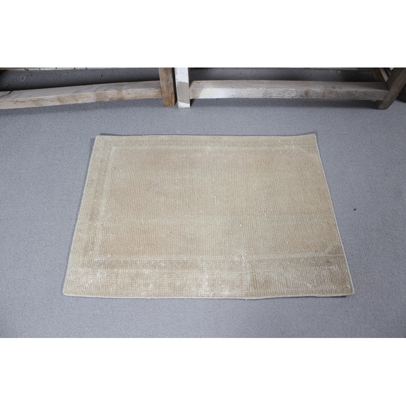 Authentic Small Beige Turkish Rug in Wool for Enhancing Your Living Room Decor with Vintage Appeal