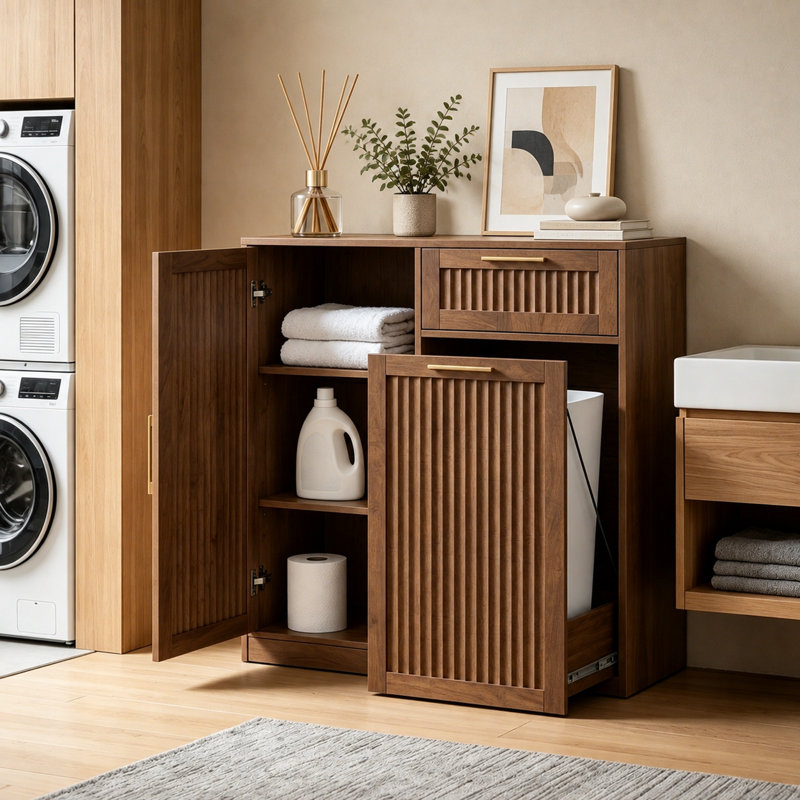 Armoire à déchets coulissante 13 gallons avec tablette et tiroir réglables, 13 Gallons, Brown