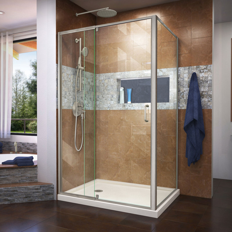 DreamLine Flex 36 in. D x 48 in. W x 74 3/4 in. H Semi-Frameless Shower Enclosure, Left, Biscuit