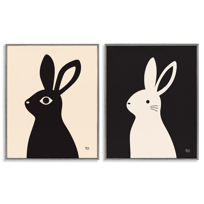 Crème et noir lapins, ensemble de 2 giclées encadrées par Jessica Beck, Estampe numérique Farmhouse, H 30 po x l 24 po