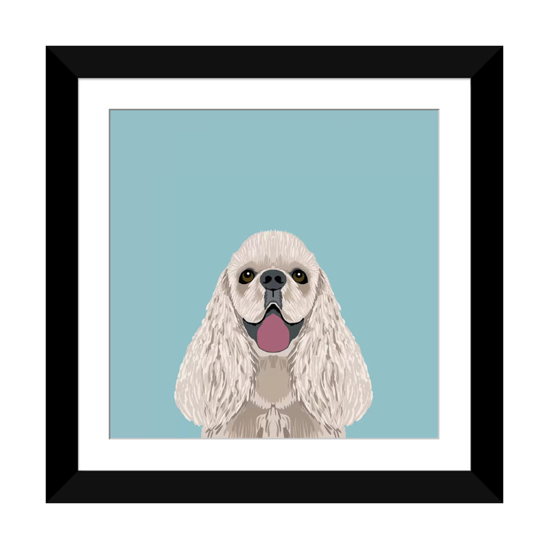 Cocker Spaniel, impression sur toile tendue, H 16 po x l 16 po x P 1 po, Papier beaux-arts encadré noir, Blanc