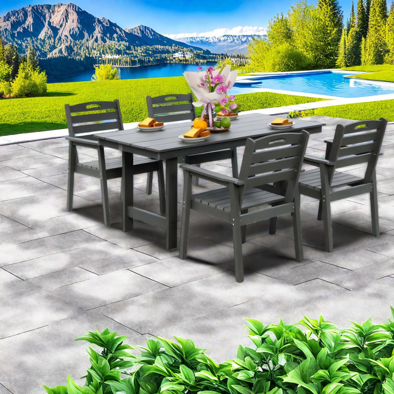 Durable Hdpe Patio Dining Sets, Grey Finish, Modern Design For Garden Spaces