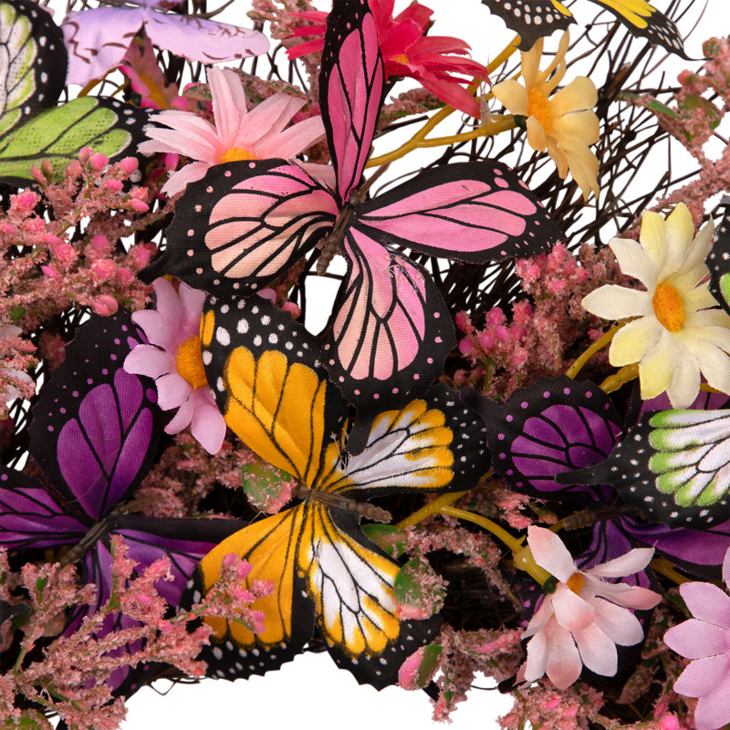 Vibrant Multicolor Spring Grapevine Wreath with Butterflies and Daisies