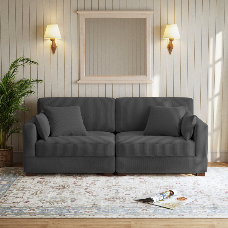 Maelina Bentura 214.9Cm Square Arms Sofa, Grey