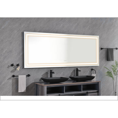 Miroir de salle de bain 84 po x 30 po à DEL avec façade et rétroéclairage, miroir de meuble-lavabo mural, antibuée, mémoire, 3 couleurs, réglable en continu