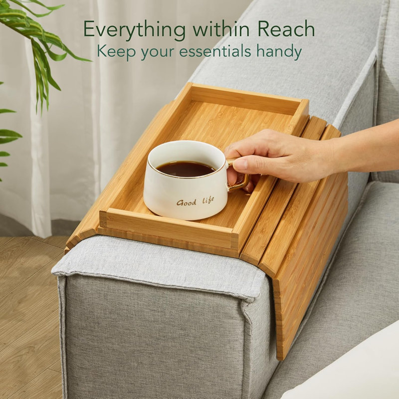 Couch Arm Tray with 12.4" x 5.4" Storage Box –  Non-Slip Felt Bottom, Fits Armrests 6" and Wider, Yellow