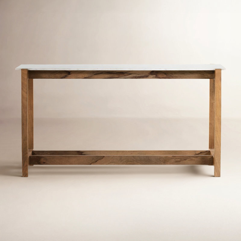 Scout Bar Table, Polished Black Marble/Worn Black Mango, 36”H x 70”L x 26”W