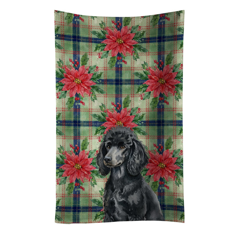 Standard Black Poodle Christmas PoinsettIas Kitchen Towel, Standard Black Poodle