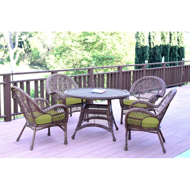 Mangum 4 - Person Wicker Patio Dining Set with Round Table, Green, Honey