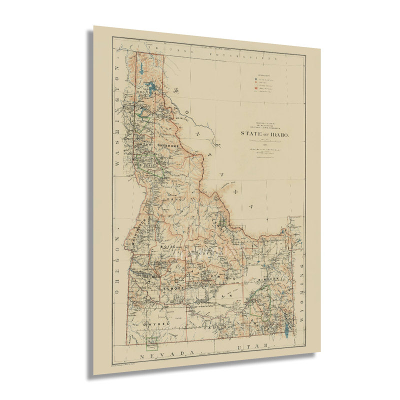 1891, impression de carte de l'Idaho - vieille carte de l'Idaho, affiche d'art mural - carte de l'État de l'Idaho