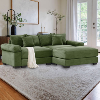 Ensemble de canapé surdimensionné en velours côtelé moderne 2 places avec repose-pieds, sièges très larges et accoudoirs moelleux, coussins décoratifs