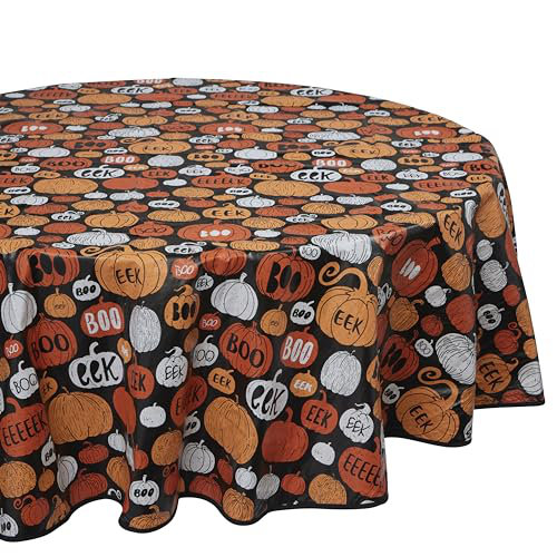 PVC Tablecloth Halloween Design 70in Round - Pumpkin Party, 1