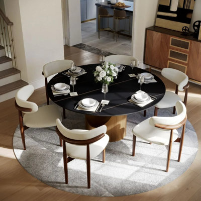CVIS1276 Modern Sintered Stone Round Dining Table With Pedestal Base, Pre-Assembly