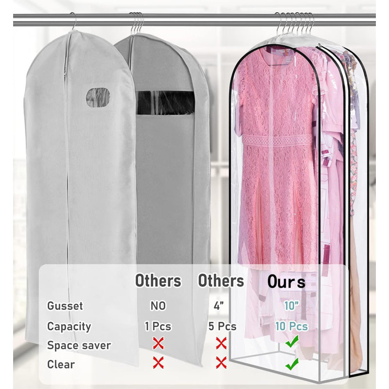 Clear 50" Gusseted Garment Bags with Side Zipper, Set of 3