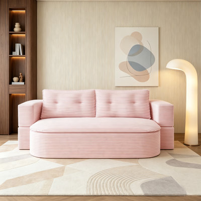 78.7" Modern 2-in-1 Convertible Floor Sofa Bed, Foldable Corduroy 2-Seater Sleeper Couch with 2 Pillows & Convertible Blanket, Foam Filled Deep Seat Sofa for Living Room Bedroom