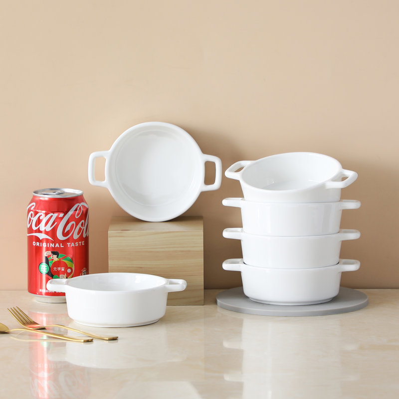 LOVECASA Round Porcelain China 6 Piece Au Gratin Dish Bakeware Set