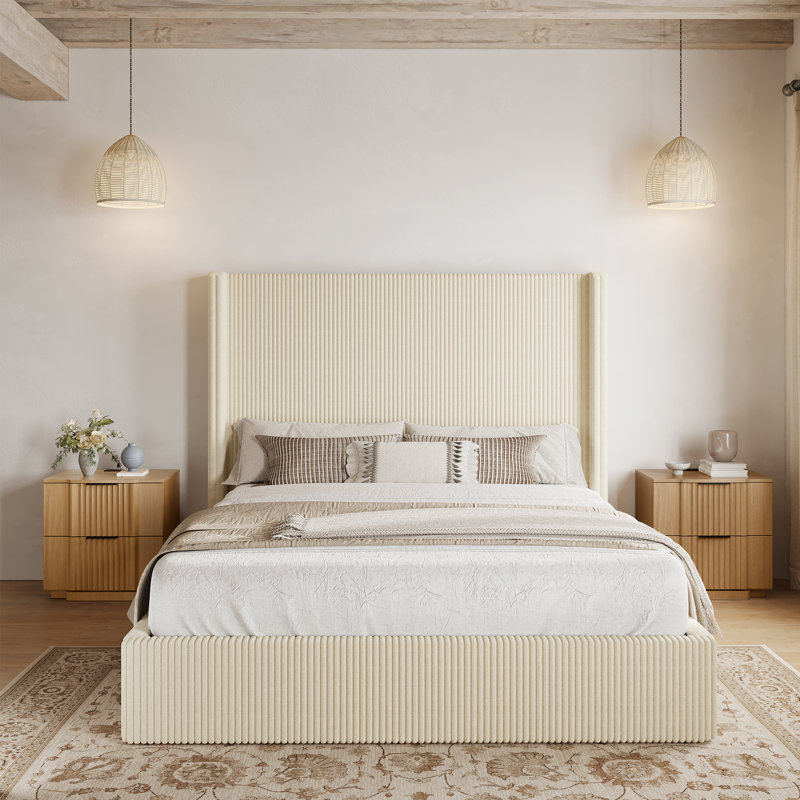 Ensemble de chambre à coucher moderne et minimaliste 3 pièces, Beige/brun
