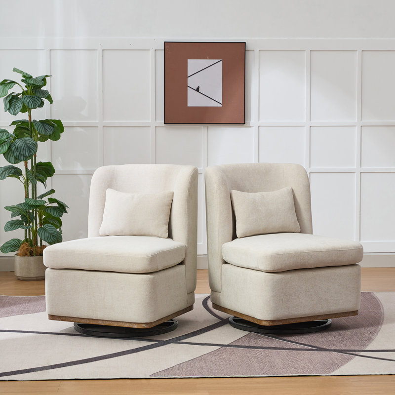 Fauteuil de chambre rembourré pivotant (ensemble de 2), Chenille beige