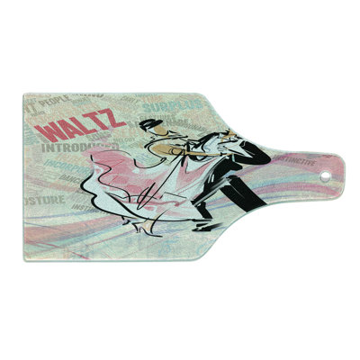 Ambesonne Modern Tempered Glass Cutting Board Romantic Dancing Couple Words Multicolor