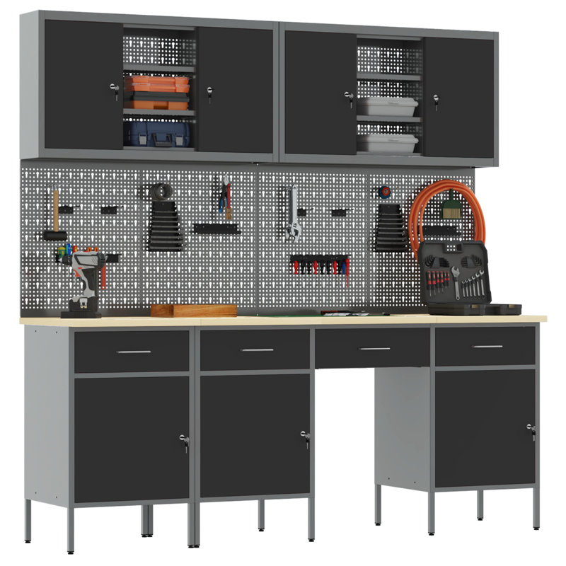 Set Of 8 Black Steel Large Adjustable Feet Work Cabinet