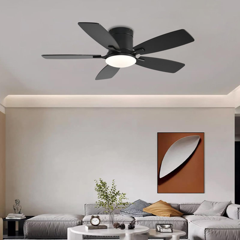 42 inch Low Profile Ceiling Fan with Light and Remote Control, Black, Black
