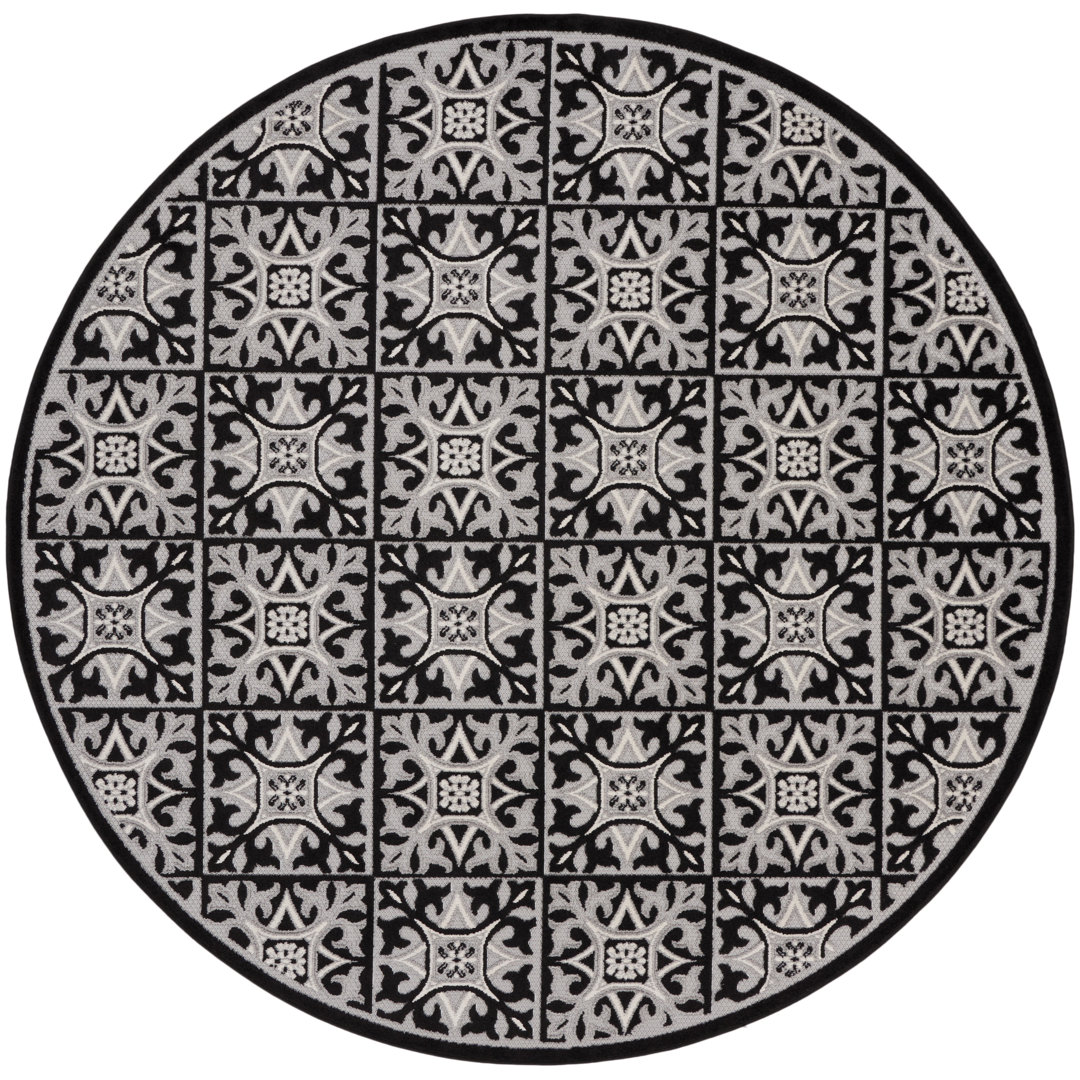 Minvydas Aloha  Geometric Black White Indoor/Outdoor Area Rug Bungalow Rose Rug 