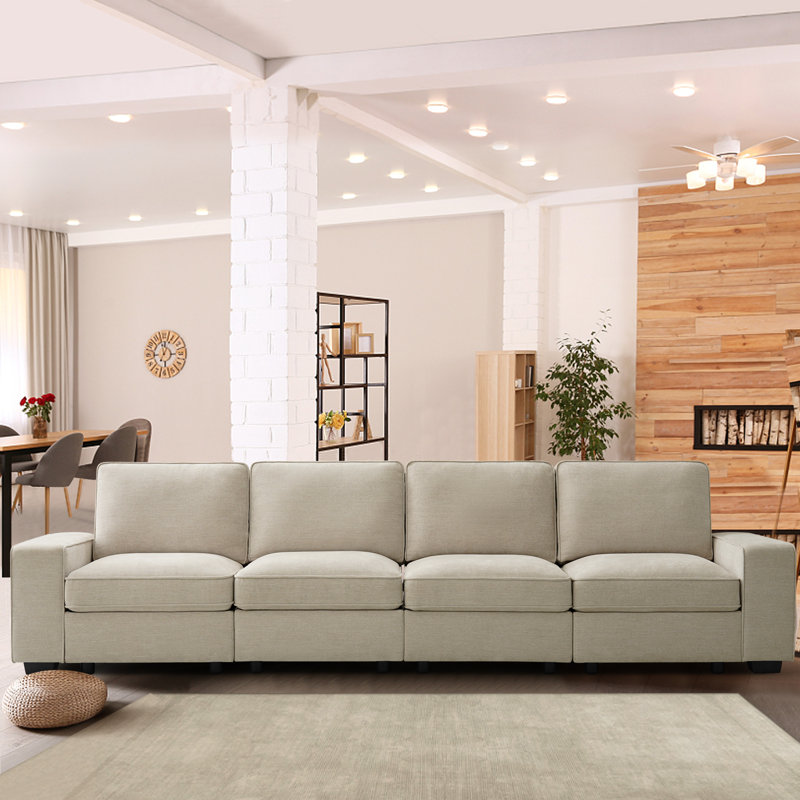 Upholstered  Modular Sofa, 4, 33" H x 128" W x 32" D, Beige