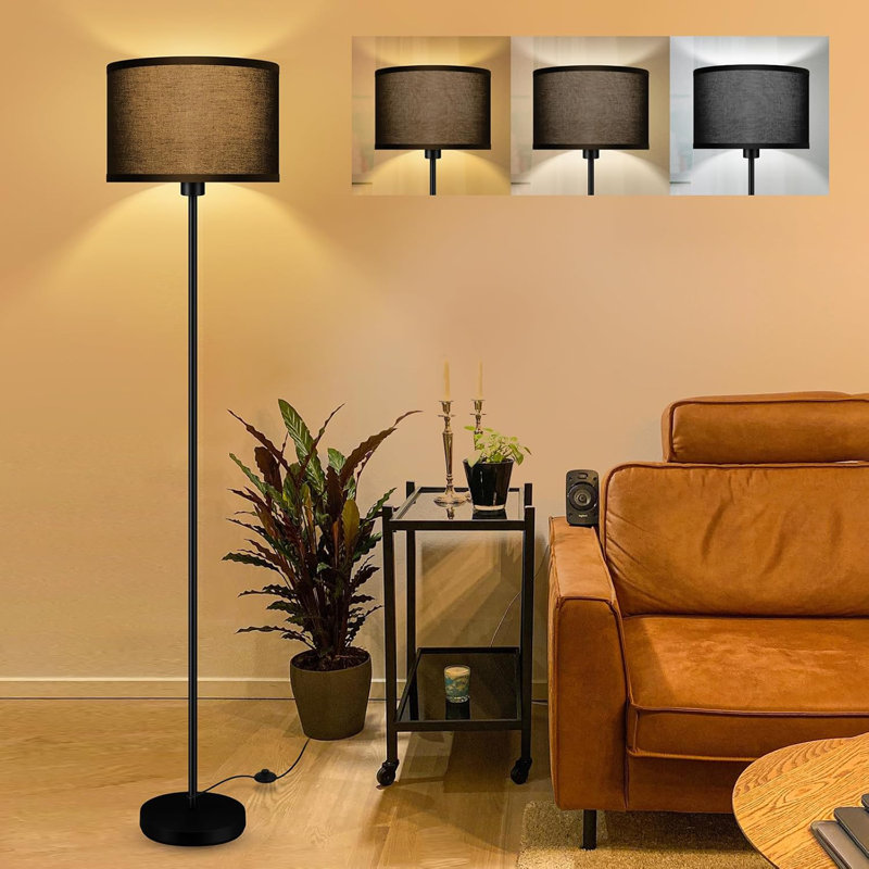 59" Modern Floor Lamp With Linen Shade, Adjustable Brightness, Foot Switch, E26 Base (No Bulb Included), Ideal For Living Room, Bedroom, Office, Den, Kids Room