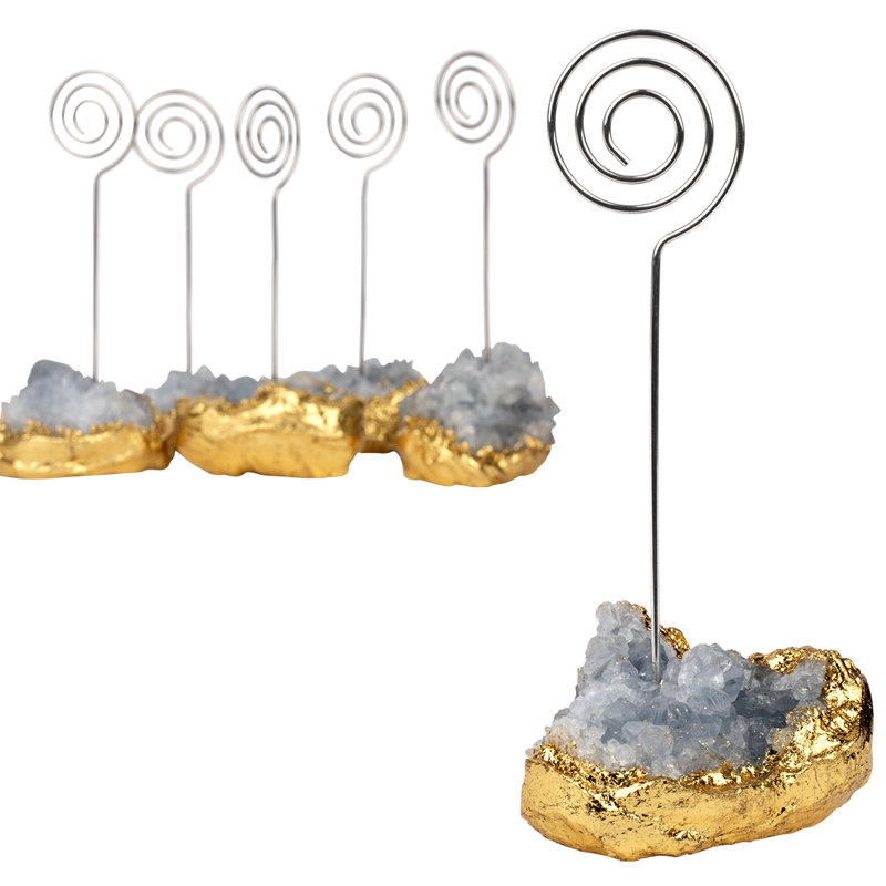 Gemstone Place Card Holders Geode Stones Table Number Holders Blue Celestite Crystal Quartz, Set Of 12