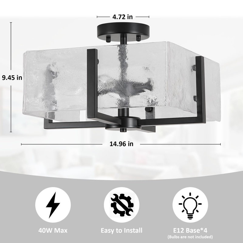Plafonnier semi-encastré carré moderne en verre, luminaire rétro 4 lumières pour vestibule, salle de bain, salle à manger, vestibule