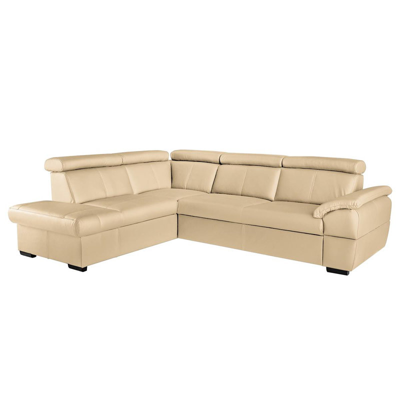 Canapé-lit de coin en cuir Edena, Orienté vers la gauche, Beige