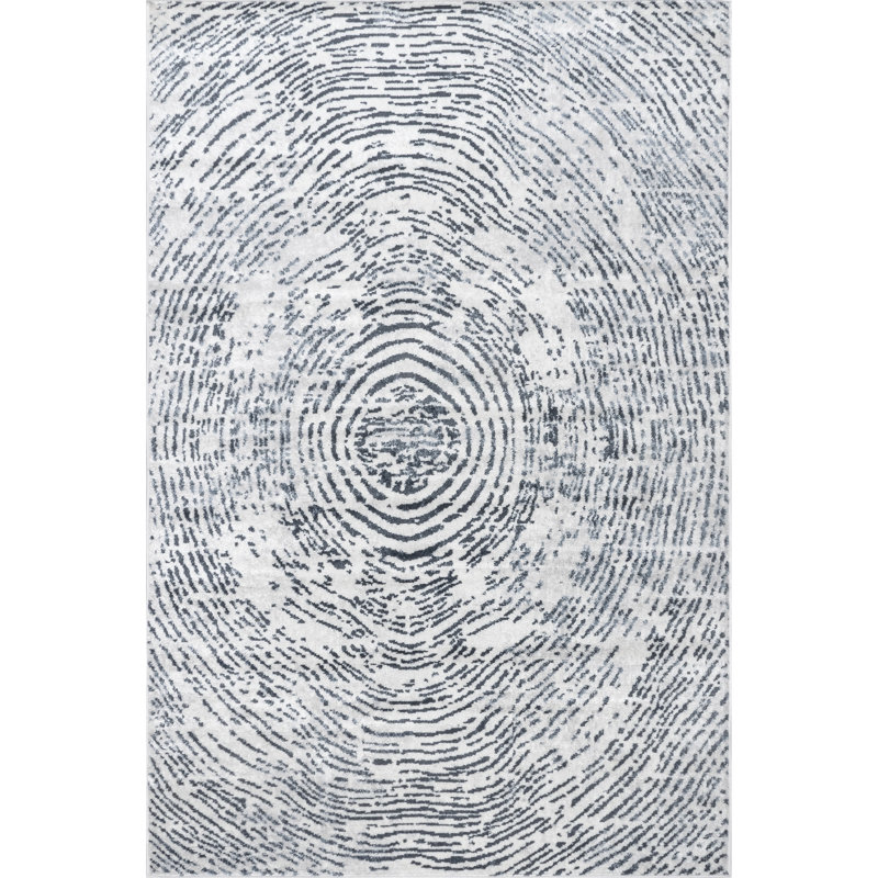 Tapis abstrait pour salle à manger Honiton, bleu / ivoire Honiton, Rectangle de 5 pi x 8 pi