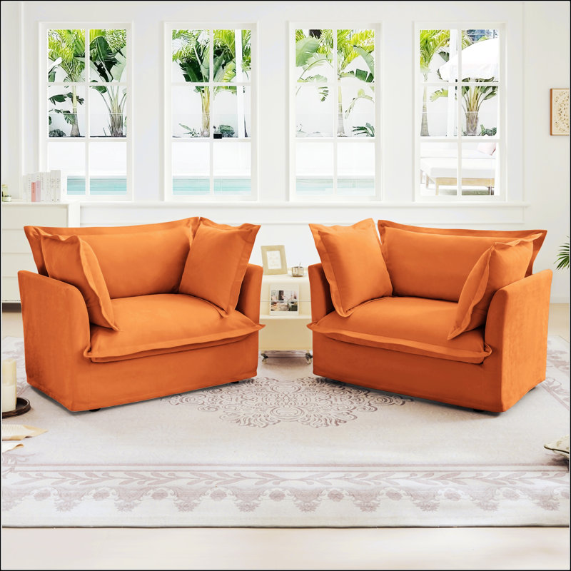 Ensemble de deux fauteuils à housse avec sièges profonds et grands coussins moelleux, idéal pour la vie, la lecture, les chambres et les espaces de travail